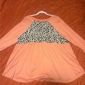 Leopard Print Panel Peach Women's Top